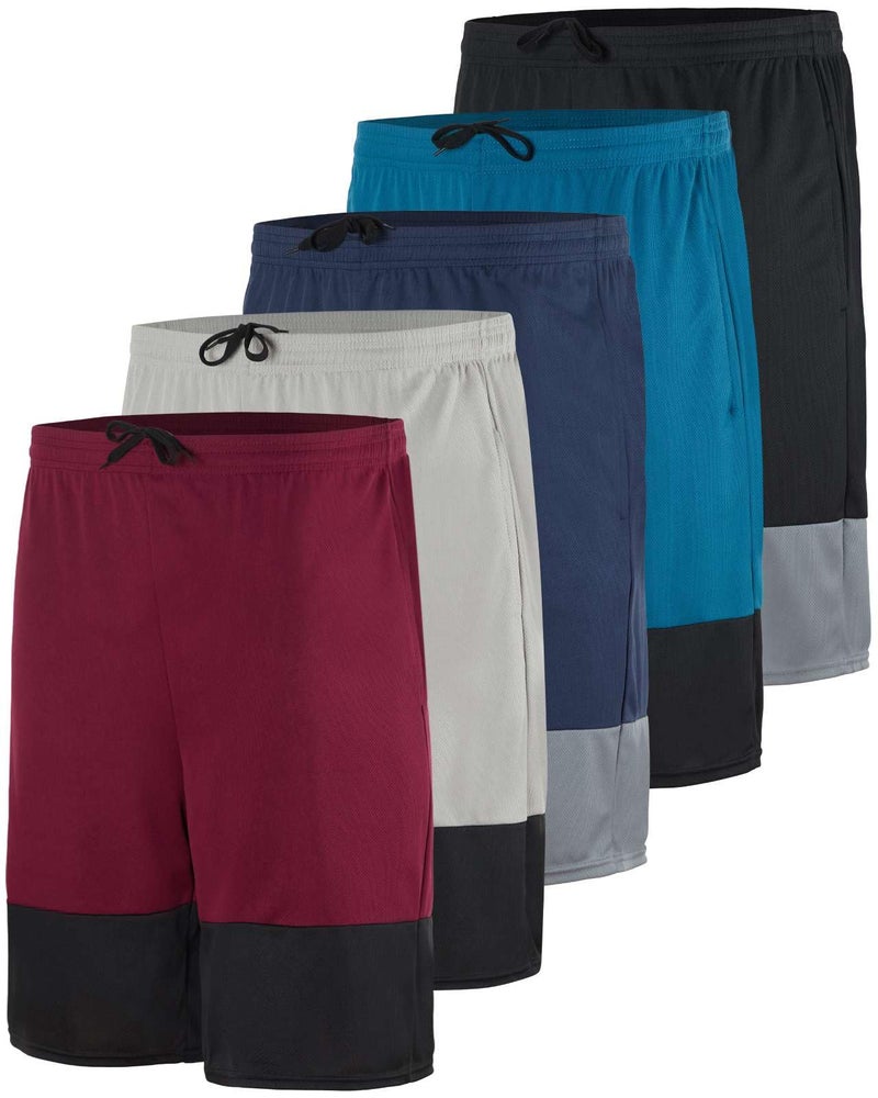 REALESSENTIALS Real Essentials 5 Pack: Menâ€™s 9" Mesh Shorts â€“ Athletic Gym, Workout, Basketball, Running, Casual Lounge Activewear Pockets, Set 12, S - Image 1
